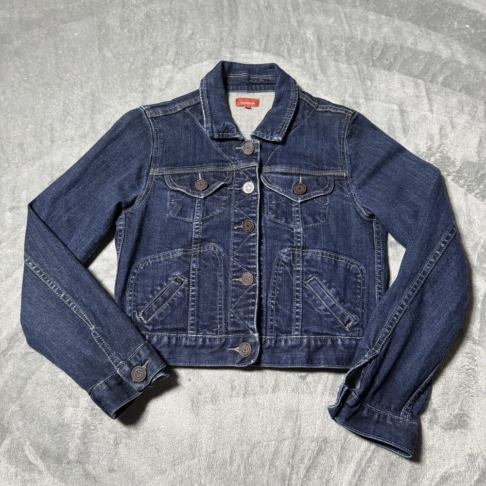 Vintage Y2K Sundance Denim Jacket‎ Womens S Blue Dark Wash Trucker Indie Casual